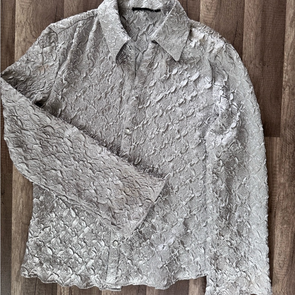 Textured Silver Button-Up Shirt
